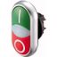 Double actuator pushbutton, RMQ-Titan, Actuators and indicator lights flush, momentary, White lens, green, red, inscribed, Bezel: titanium thumbnail 1