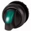 Illuminated selector switch actuator, RMQ-Titan, With thumb-grip, maintained, 2 positions (V position), green, Bezel: black thumbnail 1