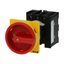 Main switch, P1, 40 A, rear mounting, 3 pole, 1 N/O, 1 N/C, Emergency switching off function, With red rotary handle and yellow locking ring, Lockable thumbnail 2