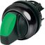 Illuminated selector switch actuator, RMQ-Titan, With thumb-grip, momentary, 3 positions, green, Bezel: black thumbnail 1