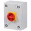 Main switch, T0, 20 A, surface mounting, 2 contact unit(s), 3 pole, 1 N/O, Emergency switching off function, With red rotary handle and yellow locking thumbnail 7