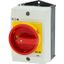 Main switch, T0, 20 A, surface mounting, 3 contact unit(s), 3 pole, 2 N/O, Emergency switching off function, With red rotary handle and yellow locking thumbnail 7