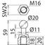 Fixed ball point D=20mm, straight with M16 female thread thumbnail 2