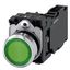 Illuminated pushbutton, 22 mm, round, Metal, shiny, green, pushbutton, flat, momentary contact type, with holder, 1 NO+1 NC, LED module  3SU1156-0AB40-1FA0-Z Y10 thumbnail 1