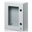 BOARD IN METAL WITH BLANK DOOR FITTED WITH TEMPERED GLASS WINDOW AND LOCK 310X425X160 - IP55 - GREY RAL 7035 thumbnail 2