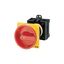 Main switch, T3, 32 A, rear mounting, 1 contact unit(s), 1 pole, Emergency switching off function, With red rotary handle and yellow locking ring, Loc thumbnail 2