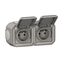 Triple horizontal pre-wired Plexo power socket 16A 250V, delivered complete with surface-mounted box - Gray thumbnail 1