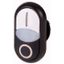 Double actuator pushbutton, RMQ-Titan, Actuators and indicator lights flush, momentary, White lens, white, black, inscribed, Bezel: titanium thumbnail 1