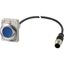 Illuminated pushbutton actuator, Flat, maintained, 1 N/O, Cable (black) with M12A plug, 4 pole, 1 m, LED Blue, Blue, Blank, 24 V AC/DC, Metal bezel thumbnail 3