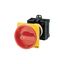 Main switch, T0, 20 A, rear mounting, 1 contact unit(s), 2 pole, Emergency switching off function, With red rotary handle and yellow locking ring, Loc thumbnail 30