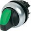 Illuminated selector switch actuator, RMQ-Titan, With thumb-grip, maintained, 2 positions, green, Bezel: titanium thumbnail 1