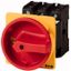 Main switch, P3, 100 A, rear mounting, 3 pole, 1 N/O, 1 N/C, Emergency switching off function, With red rotary handle and yellow locking ring, Lockabl thumbnail 1