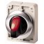 Illuminated selector switch actuator, RMQ-Titan, with thumb-grip, momentary, 3 positions, red, Front ring stainless steel thumbnail 1