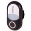 Double actuator pushbutton, RMQ-Titan, Actuators and indicator lights non-flush, momentary, White lens, white, black, inscribed, Bezel: black thumbnail 1