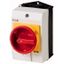 Main switch, T0, 20 A, surface mounting, 2 contact unit(s), 3 pole, 1 N/O, Emergency switching off function, With red rotary handle and yellow locking thumbnail 1