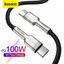 Cable USB C - USB C, for data transfer and charging up to 100W, 1m, black Cafule Metal BASEUS thumbnail 1