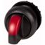 Illuminated selector switch actuator, RMQ-Titan, With thumb-grip, maintained, 2 positions (V position), red, Bezel: black thumbnail 1