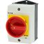 Main switch, T0, 20 A, surface mounting, 4 contact unit(s), 6 pole, 2 N/O, Emergency switching off function, With red rotary handle and yellow locking thumbnail 16