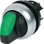 Illuminated selector switch actuator, RMQ-Titan, With thumb-grip, momentary, 2 positions, green, Bezel: titanium thumbnail 1