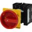 Main switch, P1, 40 A, rear mounting, 3 pole, 1 N/O, 1 N/C, Emergency switching off function, With red rotary handle and yellow locking ring, Lockable thumbnail 1