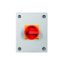 Main switch, P3, 100 A, surface mounting, 3 pole, 1 N/O, 1 N/C, Emergency switching off function, With red rotary handle and yellow locking ring, Lock thumbnail 1