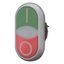 Double actuator pushbutton, RMQ-Titan, Pushbutton actuator I and indicator light flush, pushbutton actuator 0 non-flush, momentary, White lens, green, thumbnail 2